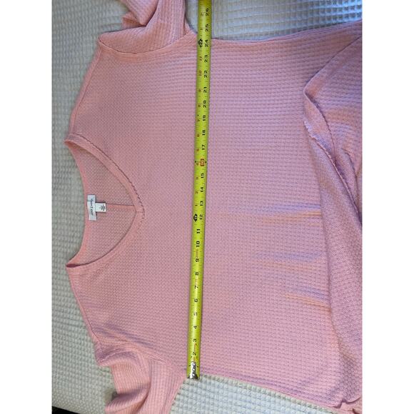 Vintage X America Cozy Pink V Neck Waffle Knit Long Sleeve Oversized Tee Large - Picture 8 of 10